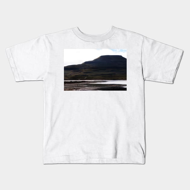 Walking the dogs under MacLeod's Tables, Isle of Skye, Scotland Kids T-Shirt by richflintphoto